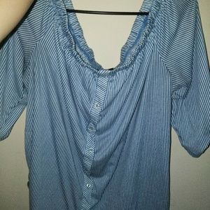 Stripped blue off the shoulder shirt